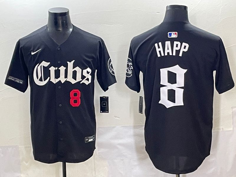 Men 2025 Chicago Cubs 8 Happ Black Five generations Joint Name Nike MLB Jersey style 3